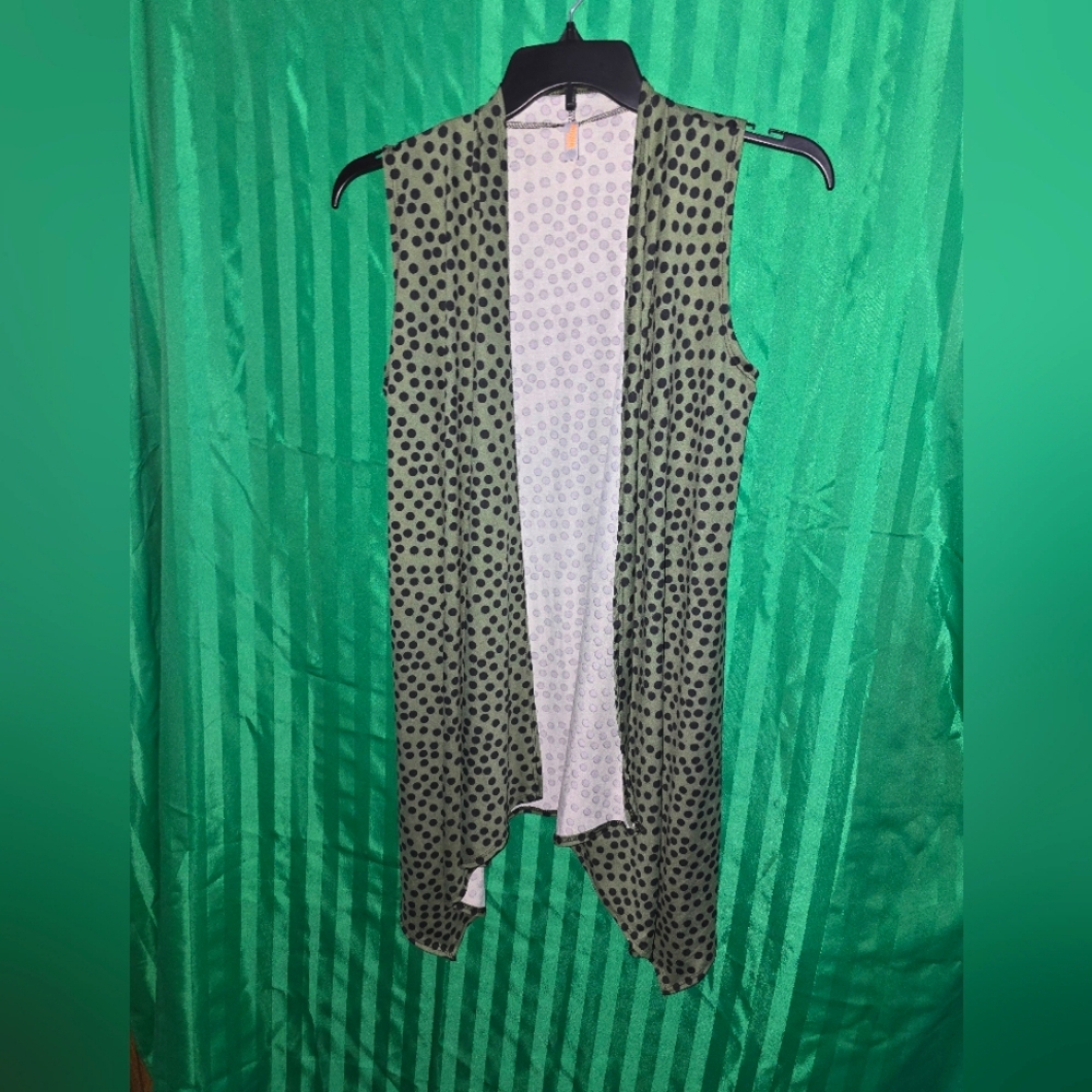 Popana Green Polka Dot Sleeveless Cardigan Shrug Large Pre-owned Made In USA